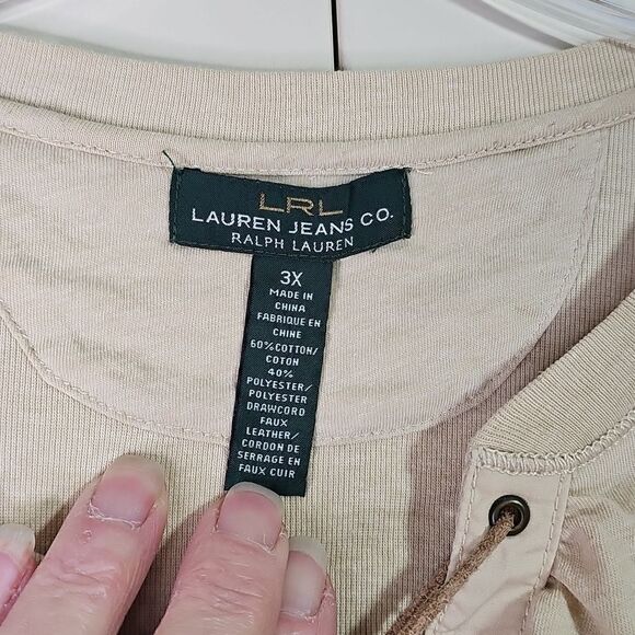 Blouse By Raulph Lauren Lauren Jeans Co Cotton Blend Beige Plus Size 3X - Picture 3 of 5